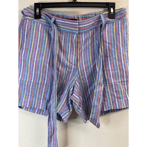 Talbots Petite 4P Blue Striped Shorts With Tie Belt Cotton & Linen Blend - Picture 4 of 12